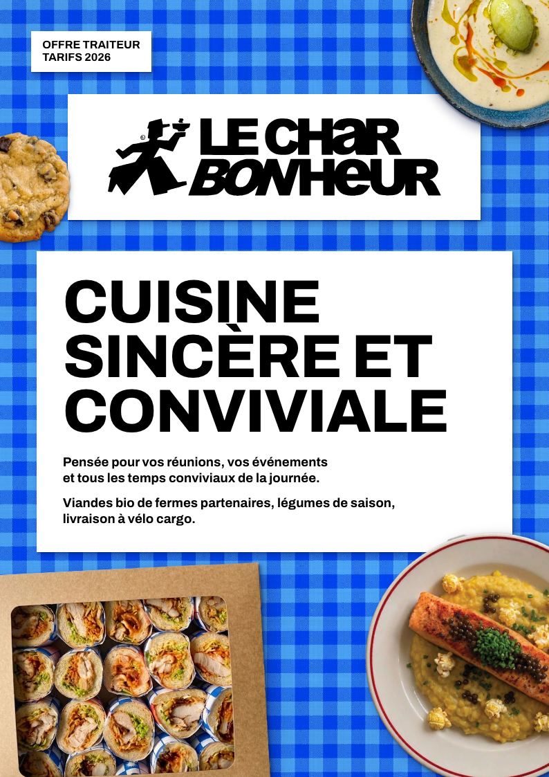 Page 1 : la couverture, « Cuisine sincère et conviviale », avec des plats posés sur la nappe vichy